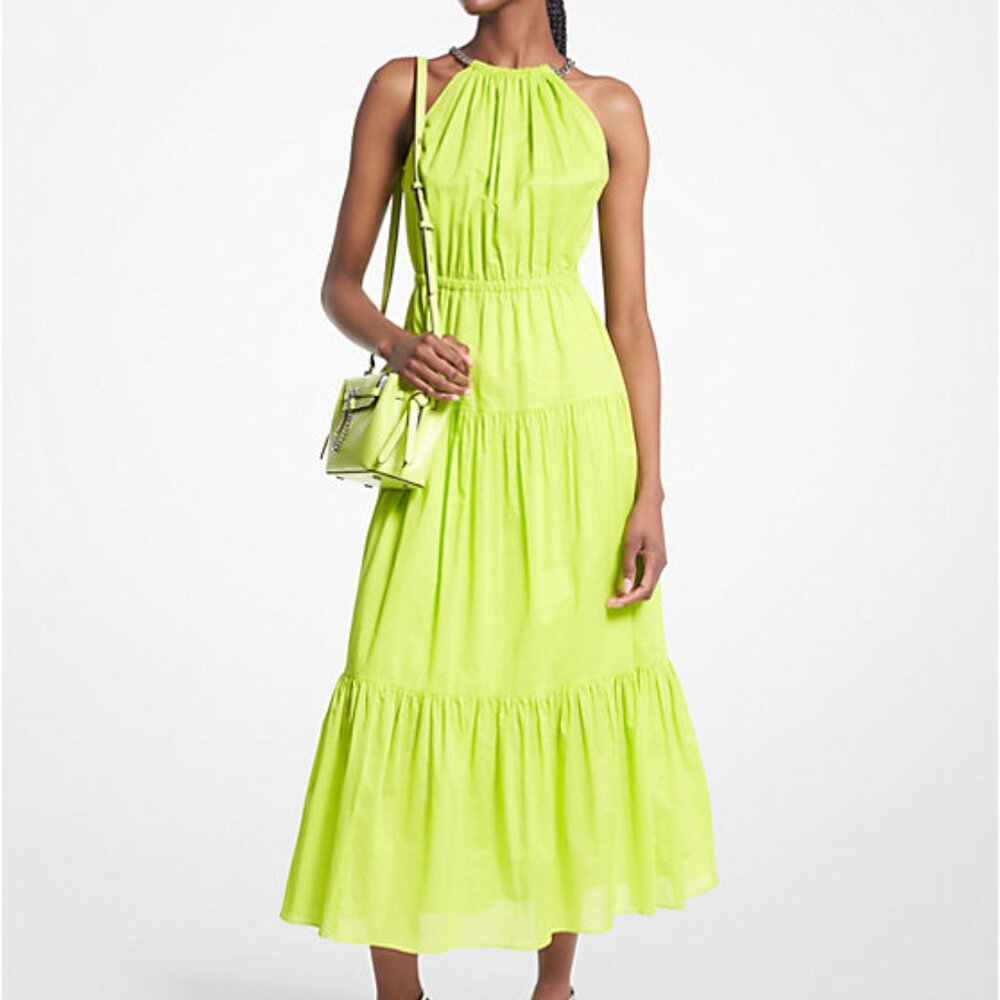 Michael Kors Chain-link Halter Neck Neon Green Maxi Dress